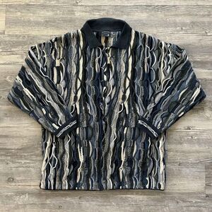 Vintage 90s Coogi 3D Multicolored Collard Cardigan Knit Sweater Size S